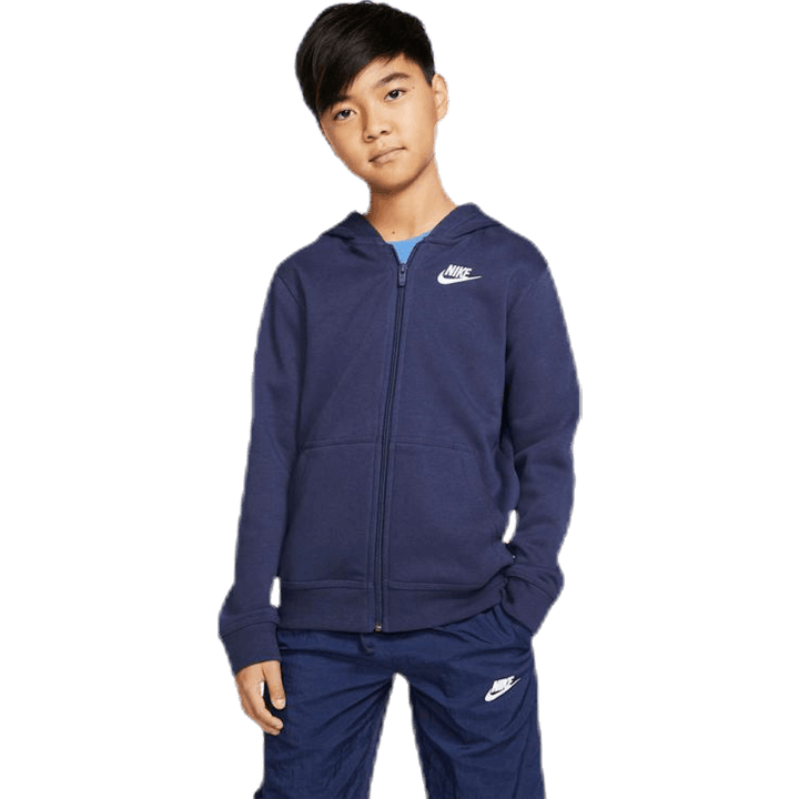 Sportswear Club Felpa con cappuccio a zip integrale per bambini grandi MIDNIGHT NAVY/MIDNIGHT NAVY/WHITE
