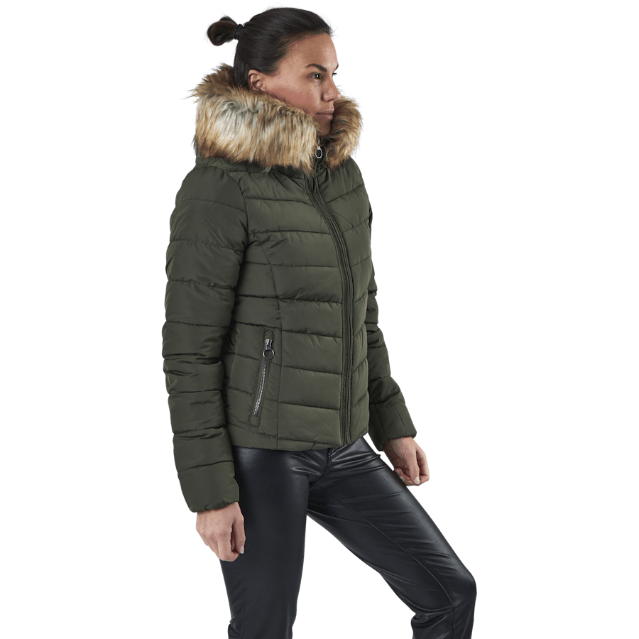 Newellan Quilted Fur Hood Jacket Otw Green