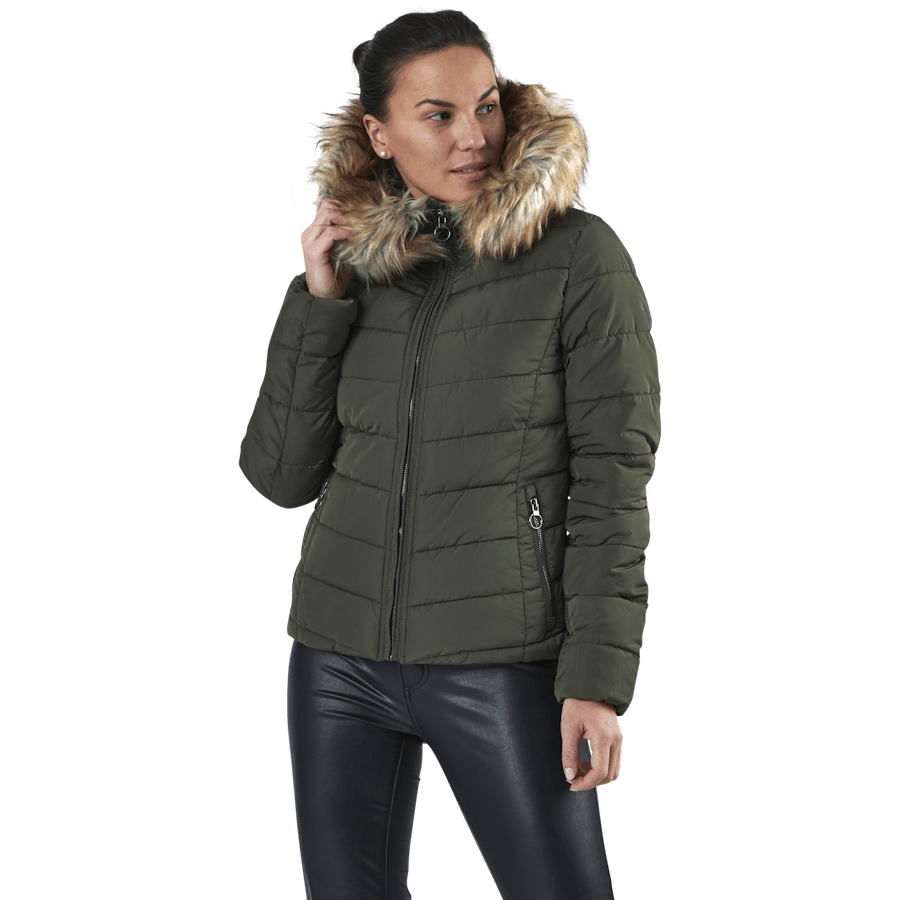 Newellan Quilted Fur Hood Jacket Otw Green