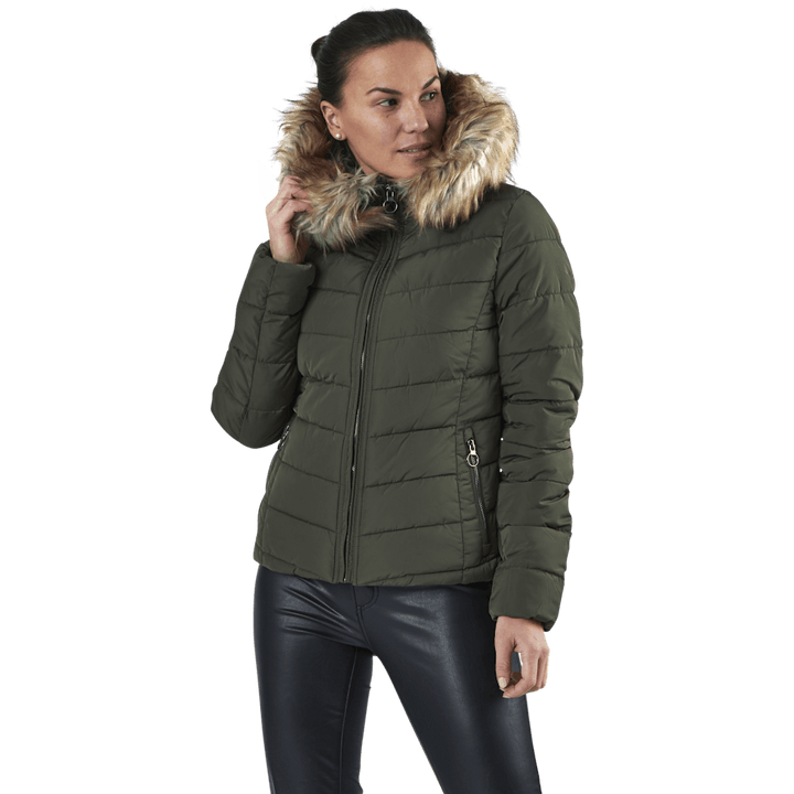 Newellan Quilted Fur Hood Jacket Otw Green