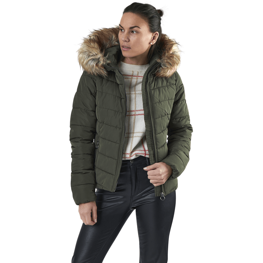 Newellan Quilted Fur Hood Jacket Otw Green