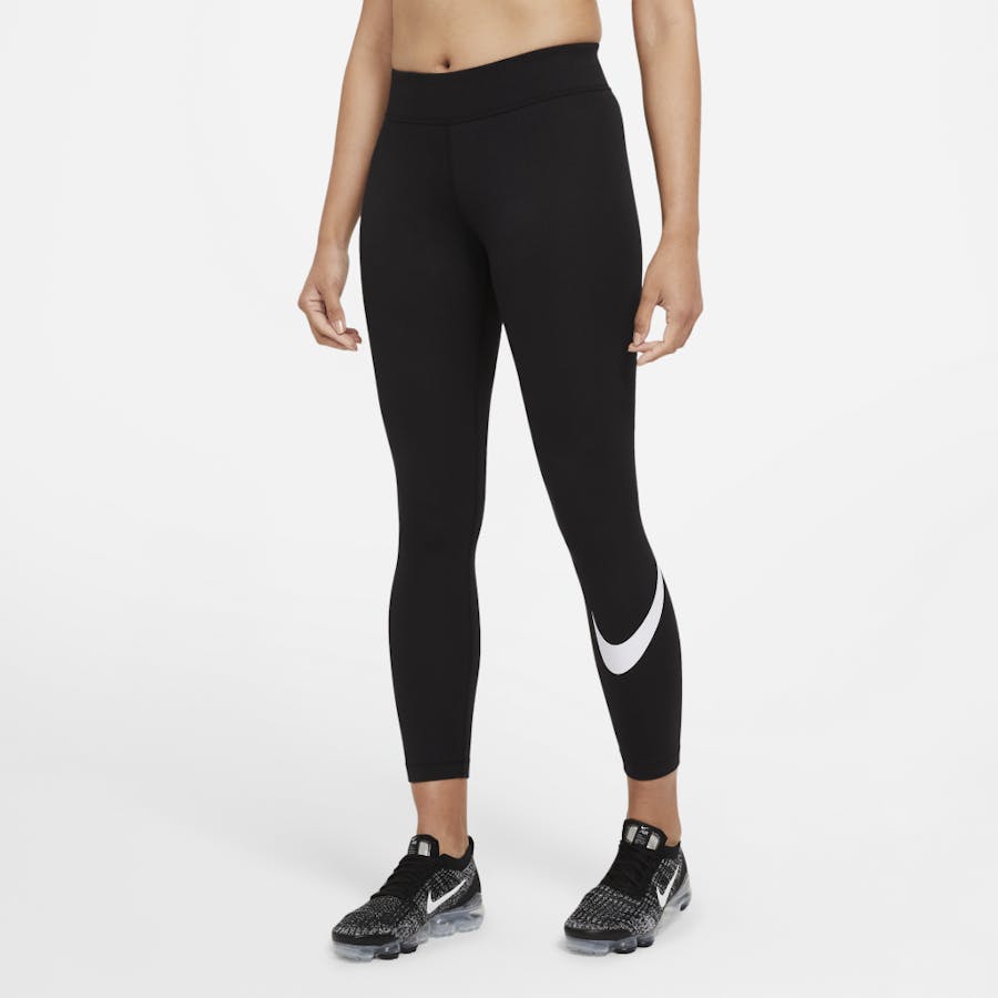Sportswear Essential Women's Mid-Rise Swoosh Leggings (Plus Size) BLACK/WHITE