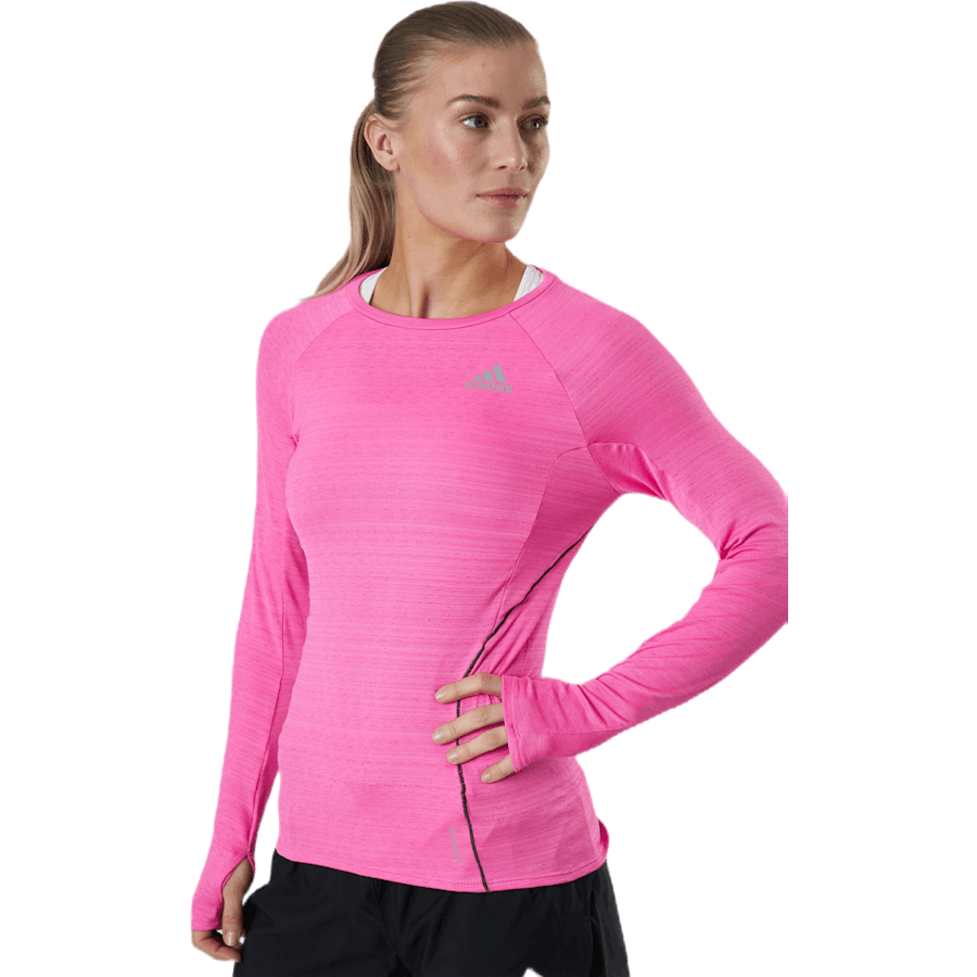 T-shirt à manches longues Adidas Runner pour femme, rose criard
