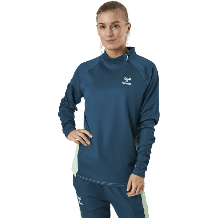 Felpa con mezza zip blu/verde
