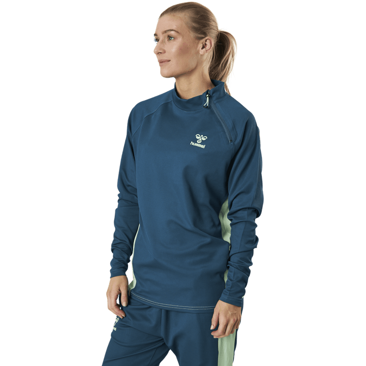 Felpa con mezza zip blu/verde