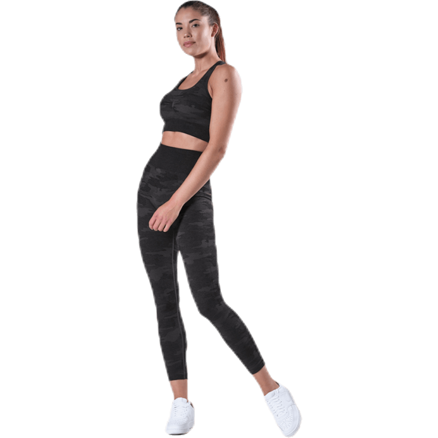 Fitness bezšvové pančuchy 7/8 vzorované/čierne