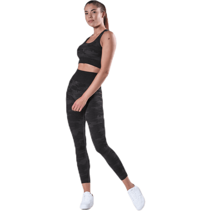 Fitness bezšvové pančuchy 7/8 vzorované/čierne