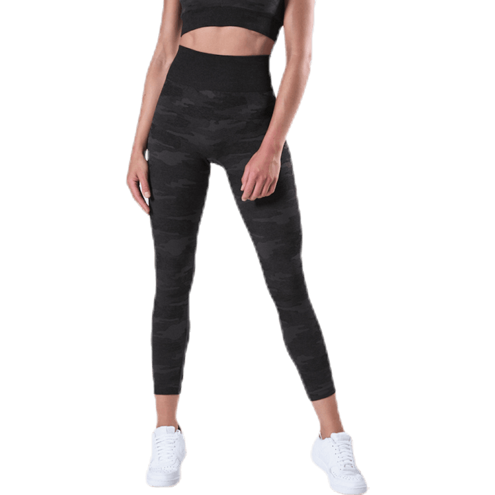 Fitness bezšvové pančuchy 7/8 vzorované/čierne