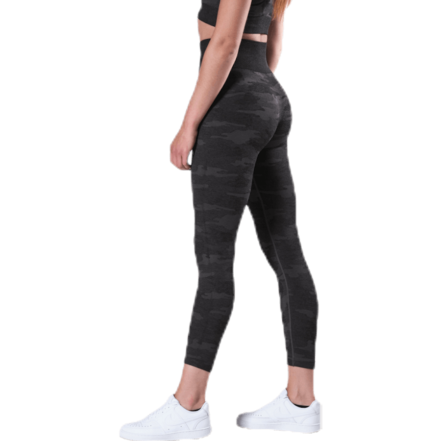 Fitness bezšvové pančuchy 7/8 vzorované/čierne