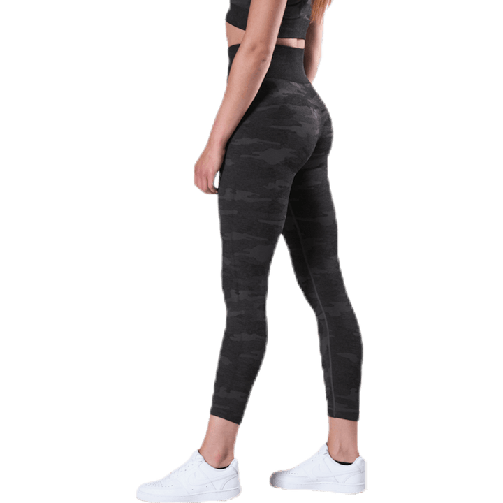 Fitness bezšvové pančuchy 7/8 vzorované/čierne