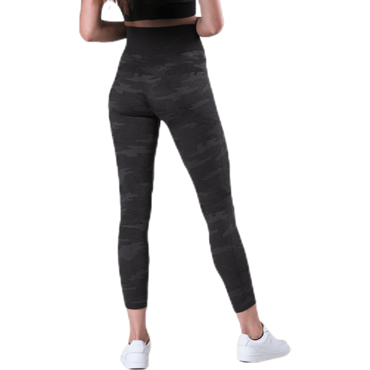 Fitness bezšvové pančuchy 7/8 vzorované/čierne