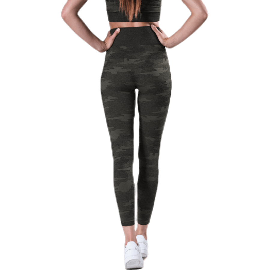 Fitness bezšvové pančuchy 7/8 vzorované/zelené