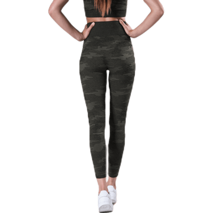 Fitness bezšvové pančuchy 7/8 vzorované/zelené