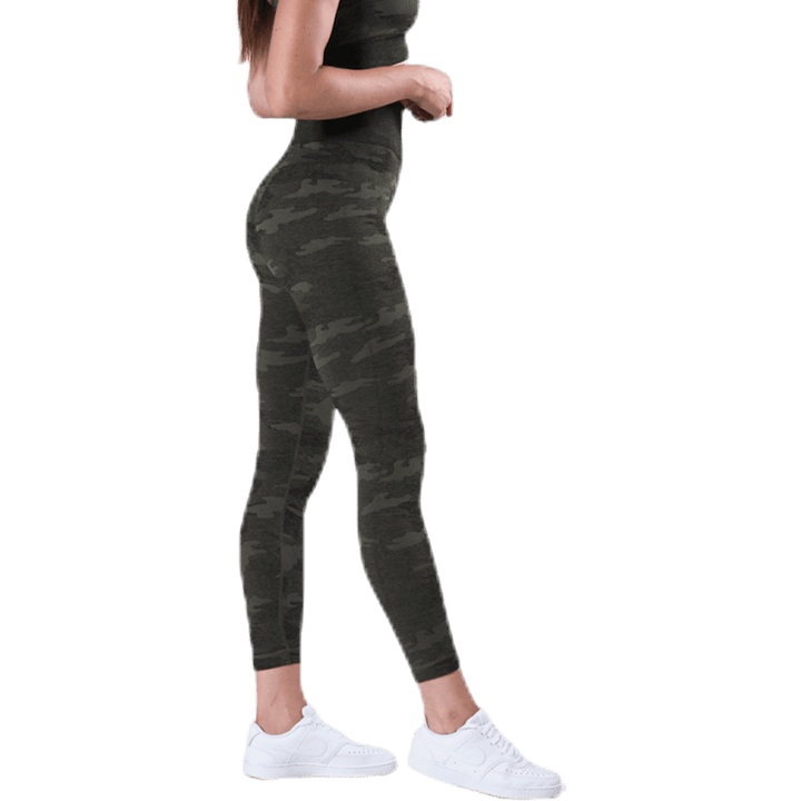 Fitness bezšvové pančuchy 7/8 vzorované/zelené