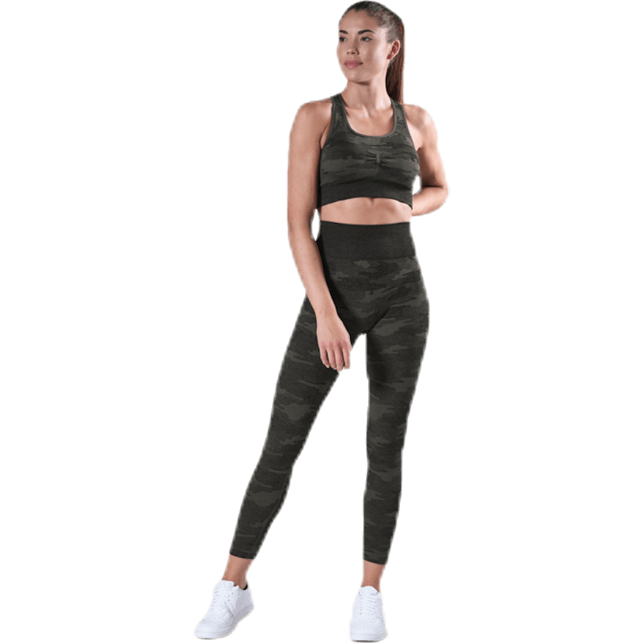 Fitness bezšvové pančuchy 7/8 vzorované/zelené