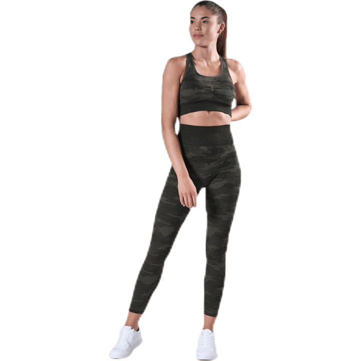 Fitness bezšvové pančuchy 7/8 vzorované/zelené