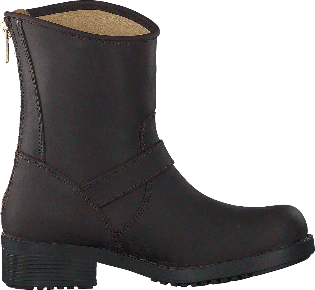 Low Boot Zip Back Brown/Shiny Gold