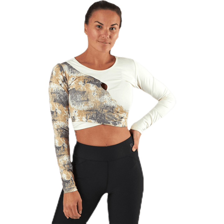 Lotus Cropped LS T-shirt  White/Grey