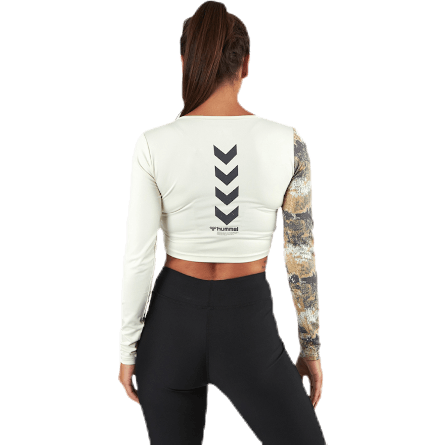 Lotus Cropped LS T-shirt  White/Grey