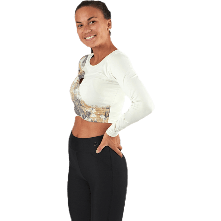 Lotus Cropped LS T-shirt  White/Grey