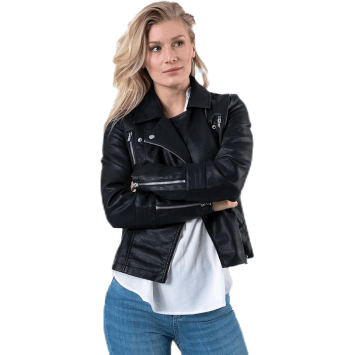 Gemma Faux Leather Biker Otw Black
