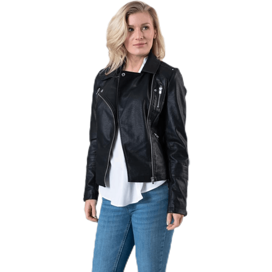 Gemma Faux Leather Biker Otw Black