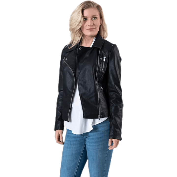 Gemma Faux Leather Biker Otw Black