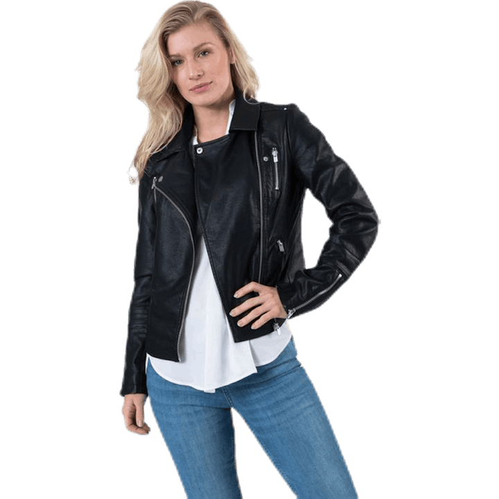 Gemma Faux Leather Biker Otw Black