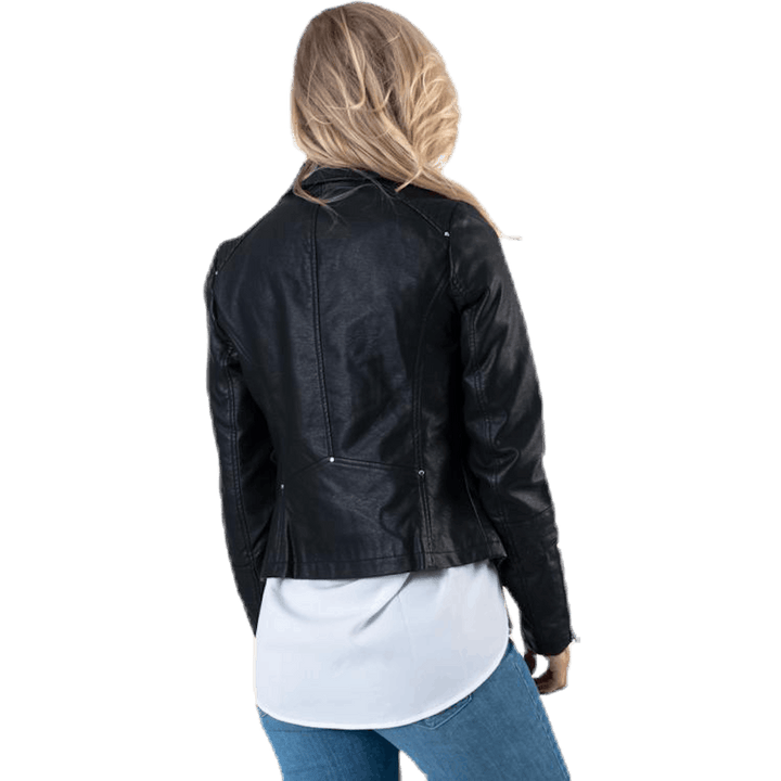 Gemma Faux Leather Biker Otw Black