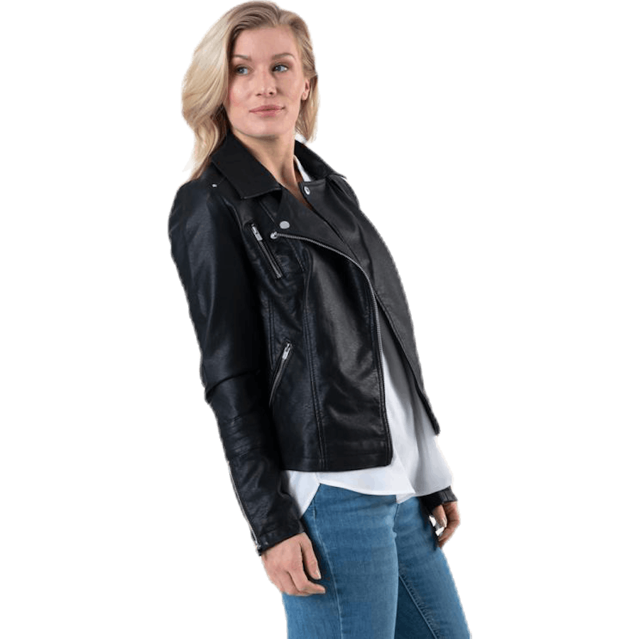 Gemma Faux Leather Biker Otw Black