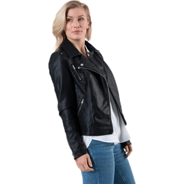 Gemma Faux Leather Biker Otw Black