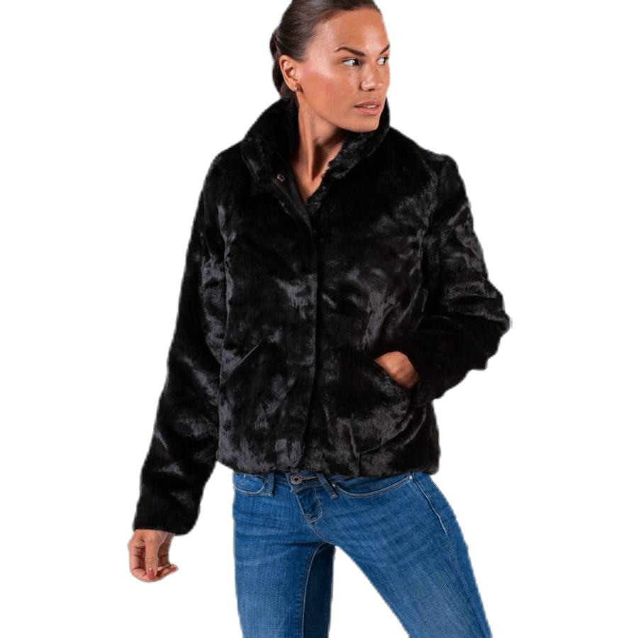 Vida Faux Fur Jacket Otw Black