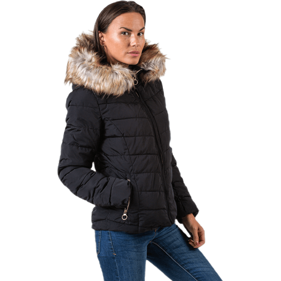 Newellan Quilted Fur Hood Jacket Otw Black