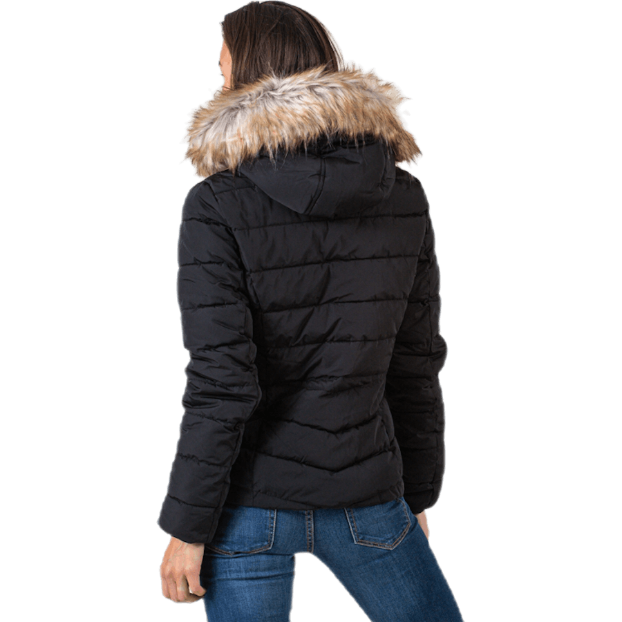 Newellan Quilted Fur Hood Jacket Otw Black