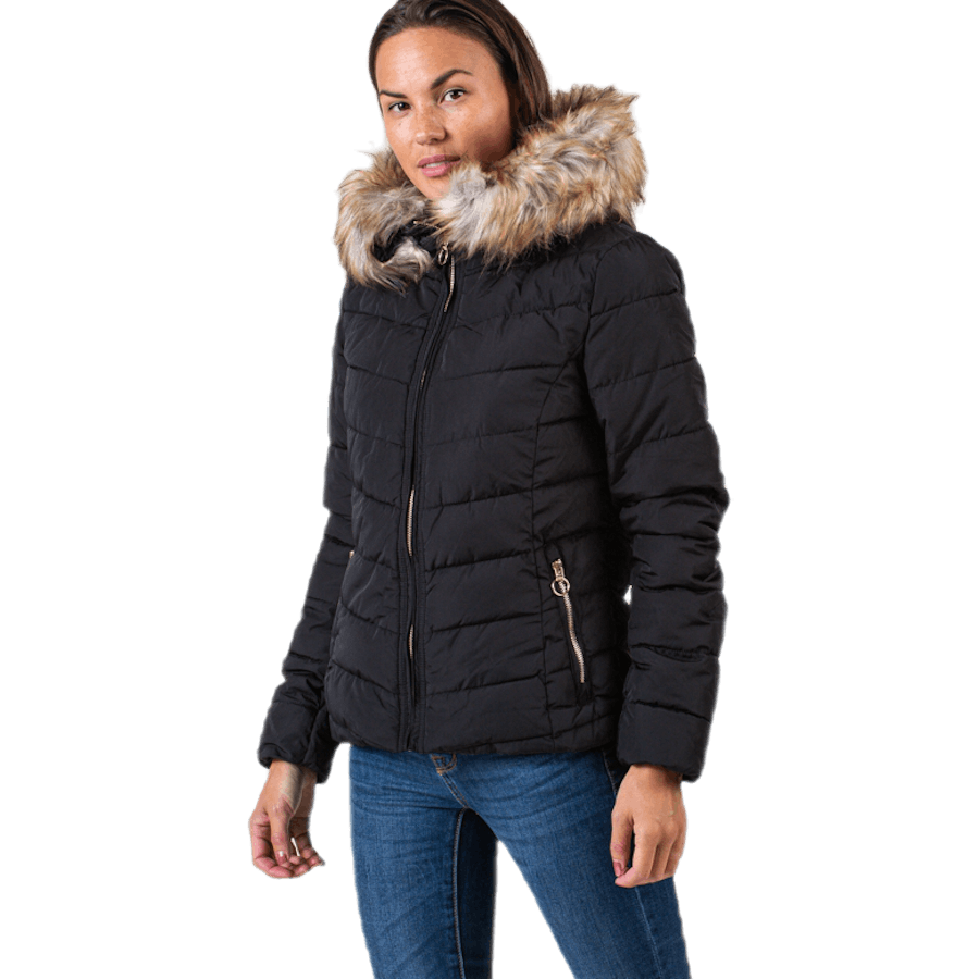 Newellan Quilted Fur Hood Jacket Otw Black