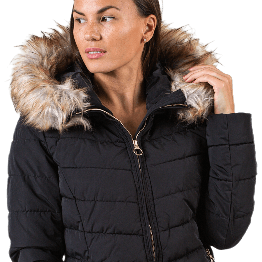 Newellan Quilted Fur Hood Jacket Otw Black