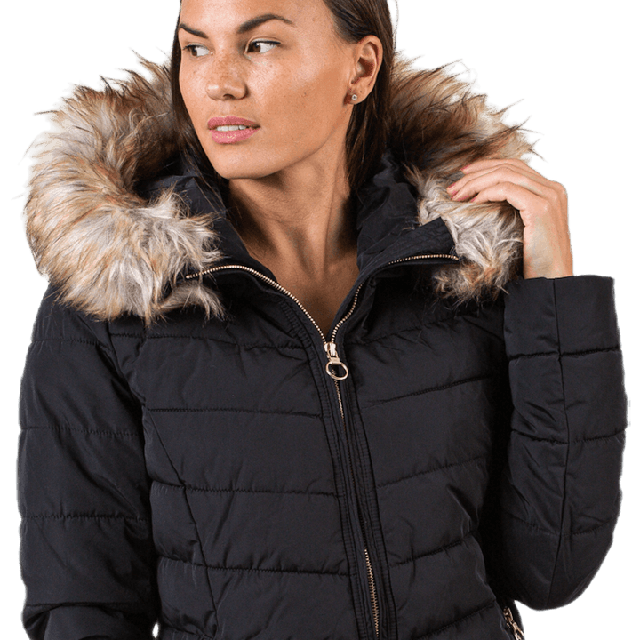 Newellan Quilted Fur Hood Jacket Otw Black