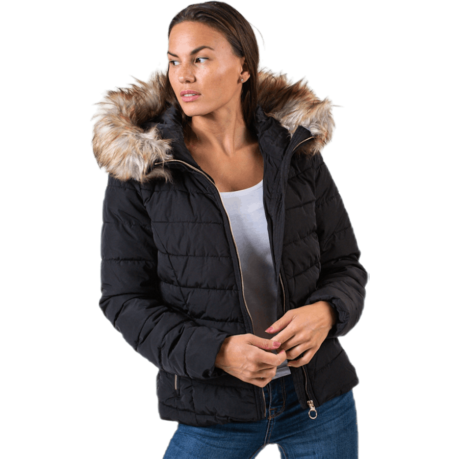 Newellan Quilted Fur Hood Jacket Otw Black