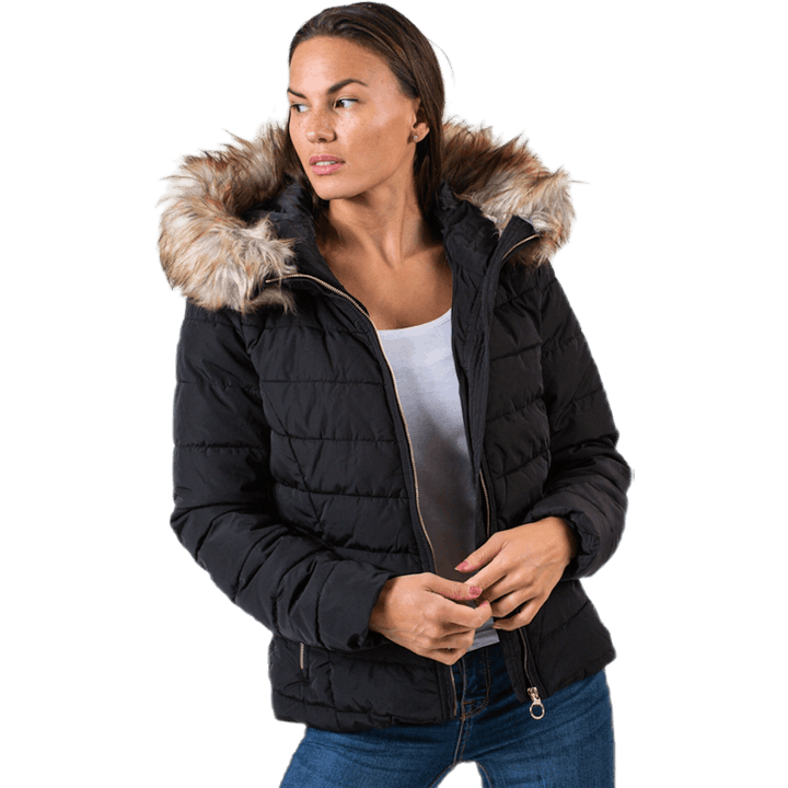 Newellan Quilted Fur Hood Jacket Otw Black