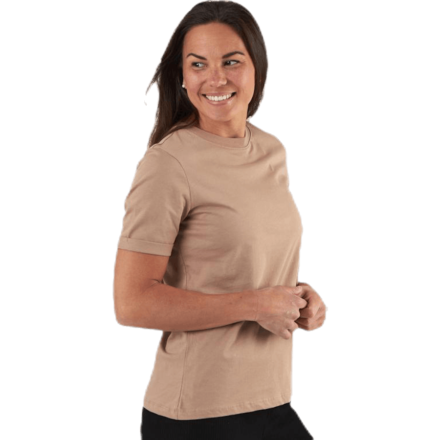 Ria Ss Fold Up Solid Tee Beige