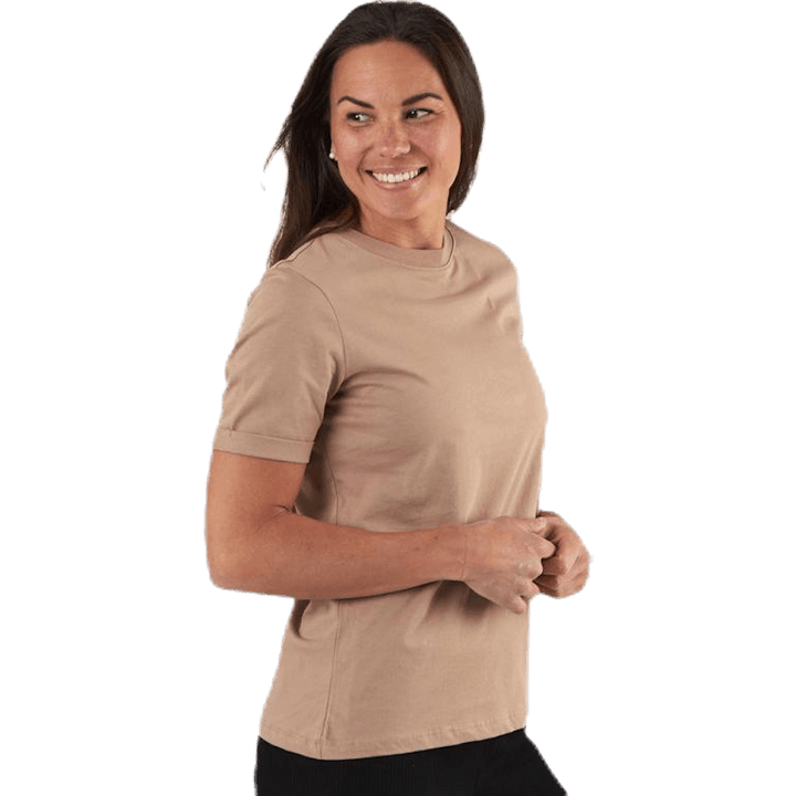 Ria Ss Fold Up Solid Tee Beige