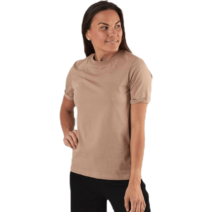 Ria Ss Fold Up Solid Tee Beige