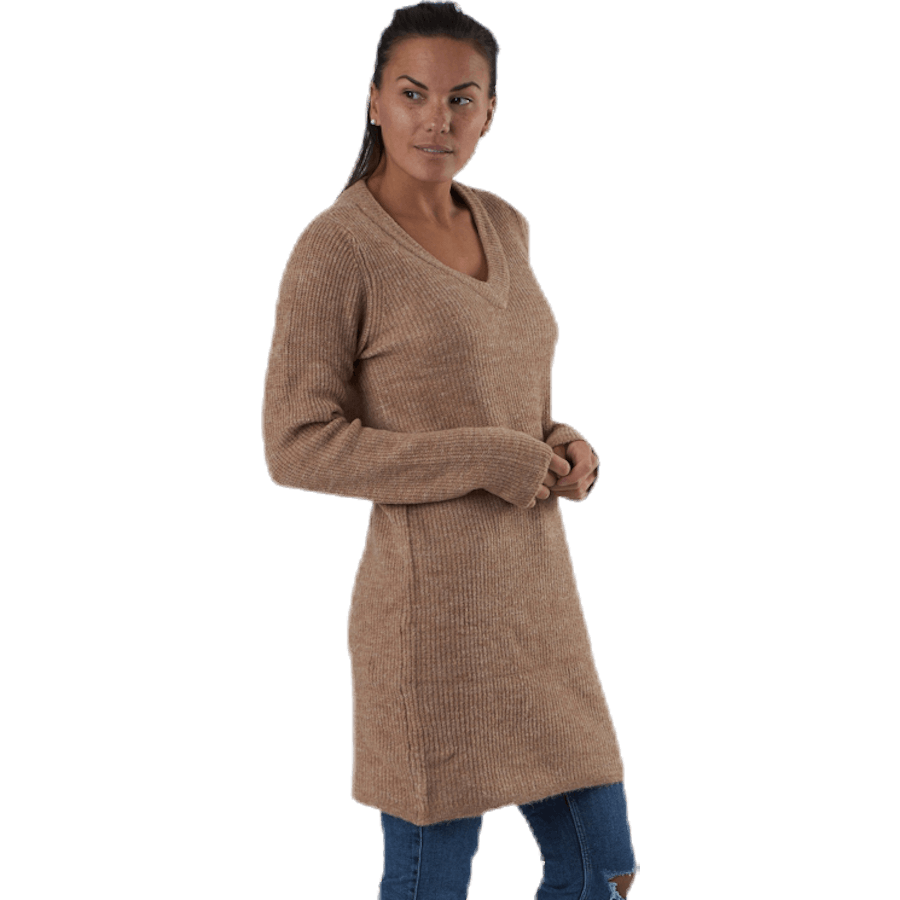 Ellen Ls V-Ausschnitt-Strickkleid Beige
