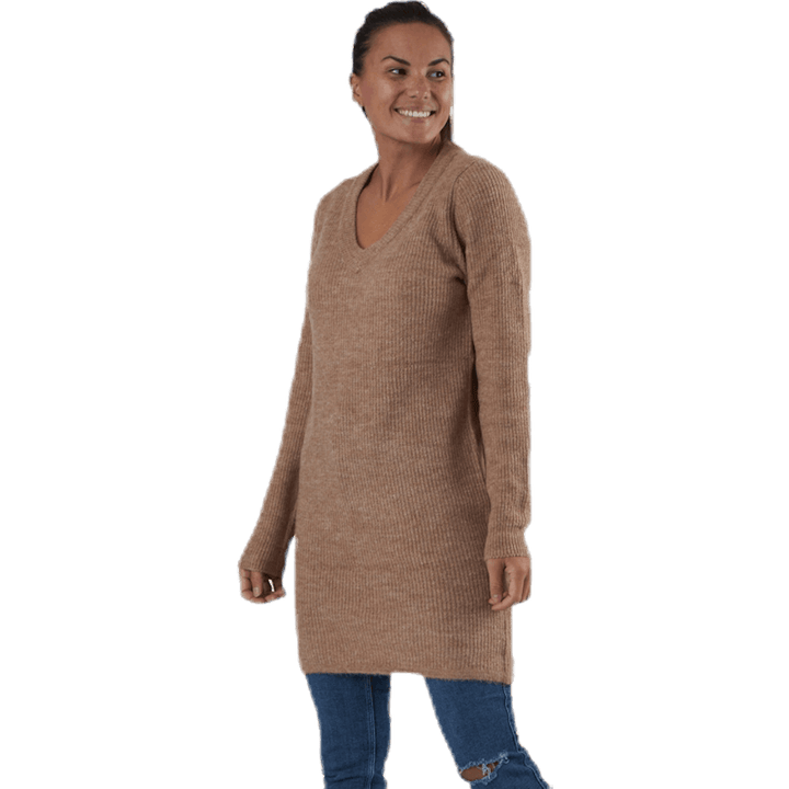 Ellen Ls V-Ausschnitt-Strickkleid Beige