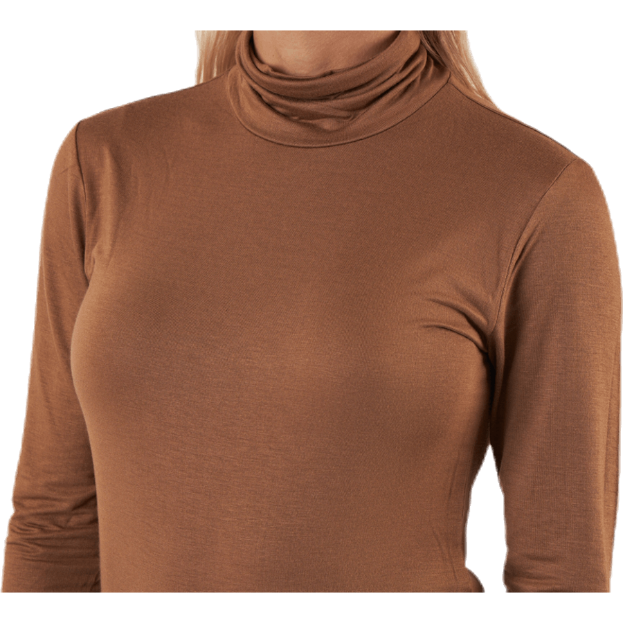 Lela Life L/S Rollneck Top Jrs Brown