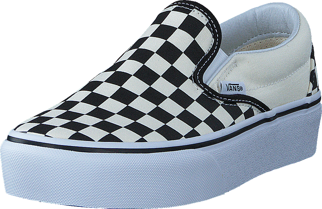 Baskets à plateforme classiques Ua à enfiler, motif damier noir et blanc/blanc