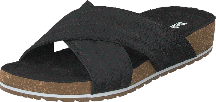 Malibu Waves Cross Slide Black Embossed Suede