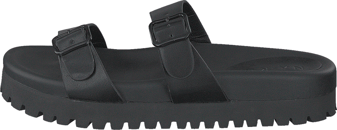 Chunky Double Buckle Sandals Black