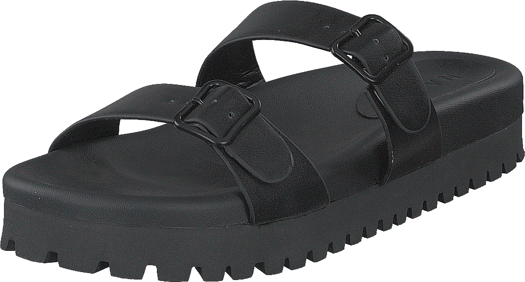 Chunky Double Buckle Sandals Black