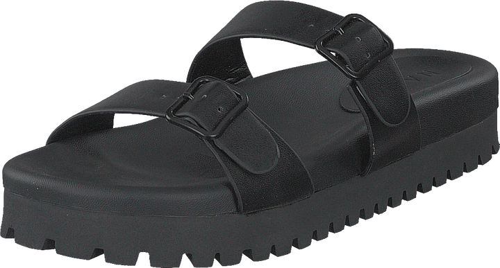 Chunky Double Buckle Sandals Black